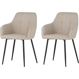 HELA Tische 2er Set Esszimmerstuhl Maria, Bezug Webstoff beige Armlehne, 4Fuß Metallgestell Schwarz, 120kg belastbar