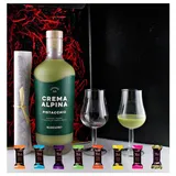 Geschenk Marzadro Crema Alpina Pistacchio Likör + 2 Gläser + 8 Edelschokoladen