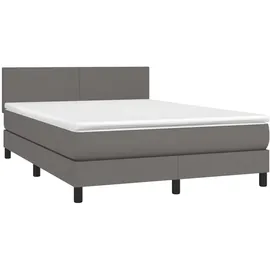 vidaXL Boxspringbett mit Matratze & LED Grau 140x190 cm Kunstleder