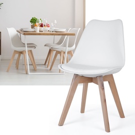 ETC Shop etc-shop Esszimmerstühle Eiche weiß Schalenstühle 4er Set Küchenstühle Holz, Kunststoff, PP Sitzpolster, PU Leder, BxTxH 48x42x82 cm, 4er Set
