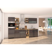 Held Küchenzeile Mailand Elektrogeräte 300 cm grau/grau glanz