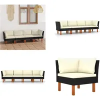 vidaXL 4 Sitzer Gartensofa mit Kissen Schwarz Poly Rattan - Gartensofa - Gartensofas - Lounge - Loungen - Schwarz