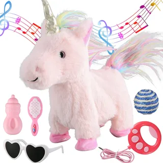 Marsjoy Rosa Walking Einhorn Set, Roboter, Plüsch, Singen, Plüschtier, Bewegung, realistisches Plüschtier, ferngesteuertes Spielzeug
