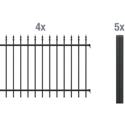 Alberts Zaun-Grundset Chaussee, Zaun zum Einbetonieren, Schwarz matt, 8 m x 100 cm
