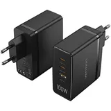 Vention 3-Port USB (C+C+A) GaN Ladegerät (100W/100W/30W) EU-Stecker Schwarz - Schwarz