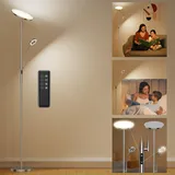 Amdelne 35W Stehlampe LED Wohnzimmer, 3000K-6000K Dimmbar Deckenfluter Stehleuchte Silber mit Flexible Leselampe, 4200LM Standleuchte Modern mit Fernbedienung & Touch-Steuerung für Schlafzimmer Büro