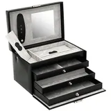 Friedrich/23 Friedrich|23, Schmuckkoffer, Classico, Leder/Feinsynthetik, 24 x 15 x 16 cm, Rechteckig, Abschließbar, Mit Spiegel, Schwarz,