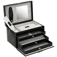 Friedrich/23 Friedrich|23, Schmuckkoffer, Classico, Leder/Feinsynthetik, 24 x 15 x 16 cm, Rechteckig, Abschließbar, Mit Spiegel, Schwarz,