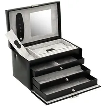 Friedrich/23 Friedrich|23, Schmuckkoffer, Classico, Leder/Feinsynthetik, 24 x 15 x 16 cm, Rechteckig, Abschließbar, Mit Spiegel, Schwarz,