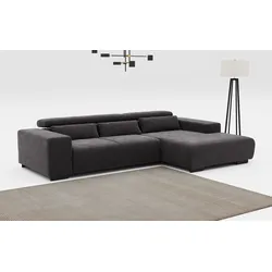 Ecksofa COTTA "Side L-Form, mit Kopfteilverstellung & 3 Nierenkissen", schwarz, B:304cm H:71cm T:186cm, 100% POLYESTER (PES), Sofas, optional motorische Sitztiefenverstellung