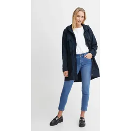 Fransa FRHARLOW Damen Übergangsmantel Parka Lange Jacke Kapuze mit hochabschließendem Kragen seitliche Eingrifftaschen aus 100% Baumwolle - Blau XS