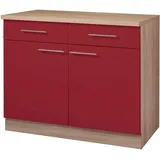 WIHO KÜCHEN Unterschrank WIHO KÜCHEN "Montana", rot (front: burgund, korpus und arbeitsplatte: sonoma eiche), B:100cm H:85cm T:60cm, Schränke, 100 cm breit