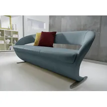 K+W Komfort & Wohnen "Wave", blau (topas), B:204cm H:83cm T:68cm, Bronco: Nappaleder pigmentiert, Dickleder, 1, 3/1, 5mm, mit rustikal gekörnten Narbenbild; 785: Microfaser, 100% Polyester, Sitzbänke, Polsterbank, in geschwungener Optik mit Metallkufe