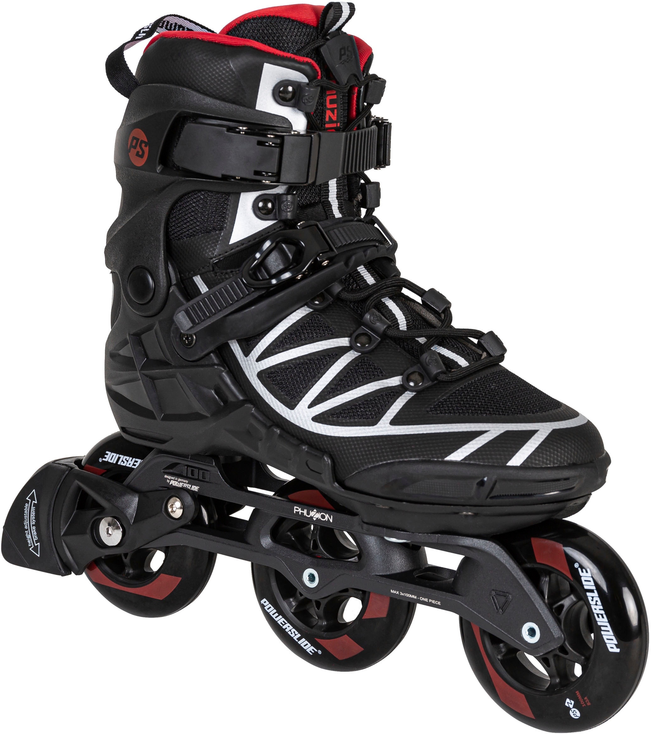 Inlineskates POWERSLIDE "Phuzion Argon Scarlet 100" Inlineskates_Rollschuhe_Schlittschuhe Gr. 47, bunt (schwarz, silberfarben, rot)