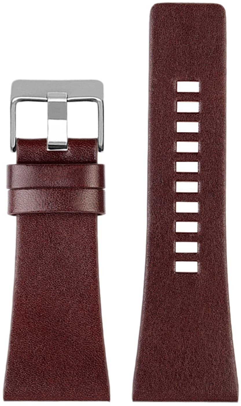 Ersatz-Armband für Uhrenarmband, 22–32 mm, echtes Leder, Edelstahl-Schnalle, Braun Silber, 32 mm,