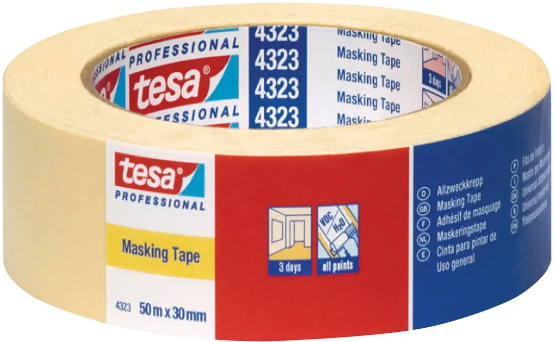 Tesa 4323 - Maskierungsband - 30 mm x 50 m - schwach gekrepptes Papierabdeckband