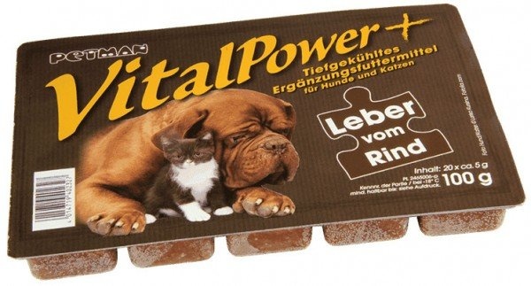 Sparpaket Petman VitalPower+ Leber 10 x 100 Gramm Spezialfutter / Frostfutter für Hunde und Katzen