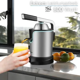 Steinborg Elektrische Zitruspresse 800 Watt Edelstahl Elektrische Saftpresse Entsafter Auto-Start-Stop Zitrus Presse - Silber