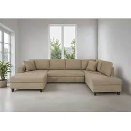 trends by hg Wohnlandschaft Polyester U-Form 3-Sitzer Braun