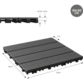 ECD Germany WPC Terrassenfliesen 30x30 cm 44er Spar Set Anthrazit Holzoptik, Bodenbelag mit Drainage Terrassendielen Balkonfliesen, Klickfliesen für Terrasse Garten Balkon