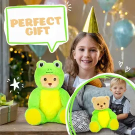 brubies Teddy Frosch - 25 cm Teddybär im Froschkostüm mit Kapuze - Plüschtier für kuschelige Abenteuer - Kuscheltier Geschenk für Kinder