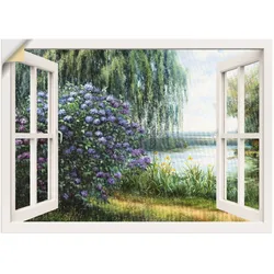 Wandbild ARTLAND "Hortensien am See", grün (farbe bild(er): grün), B:70cm H:50cm, Dekorfolie, Bilder, als Leinwandbild, Poster, Wandaufkleber in verschied. Größen