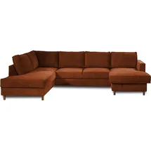 best mobilier Jake - Wohnlandschaft - mit Schlaffunktion und Bettkasten - 7-Sitzer - aus Cord - links Rostfarben