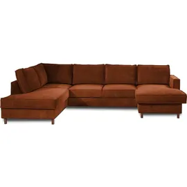 best mobilier Jake - Wohnlandschaft - mit Schlaffunktion und Bettkasten - 7-Sitzer - aus Cord - links Rostfarben