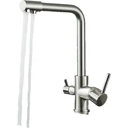 KLARWERK Felix | 3 Wege Premium Silber gebürstet Trinkwasser Armatur | Edelstahl Osmose Wasserhahn Küche |Mischbatterie - 360 Grad | Filter 3 Anschlüsse