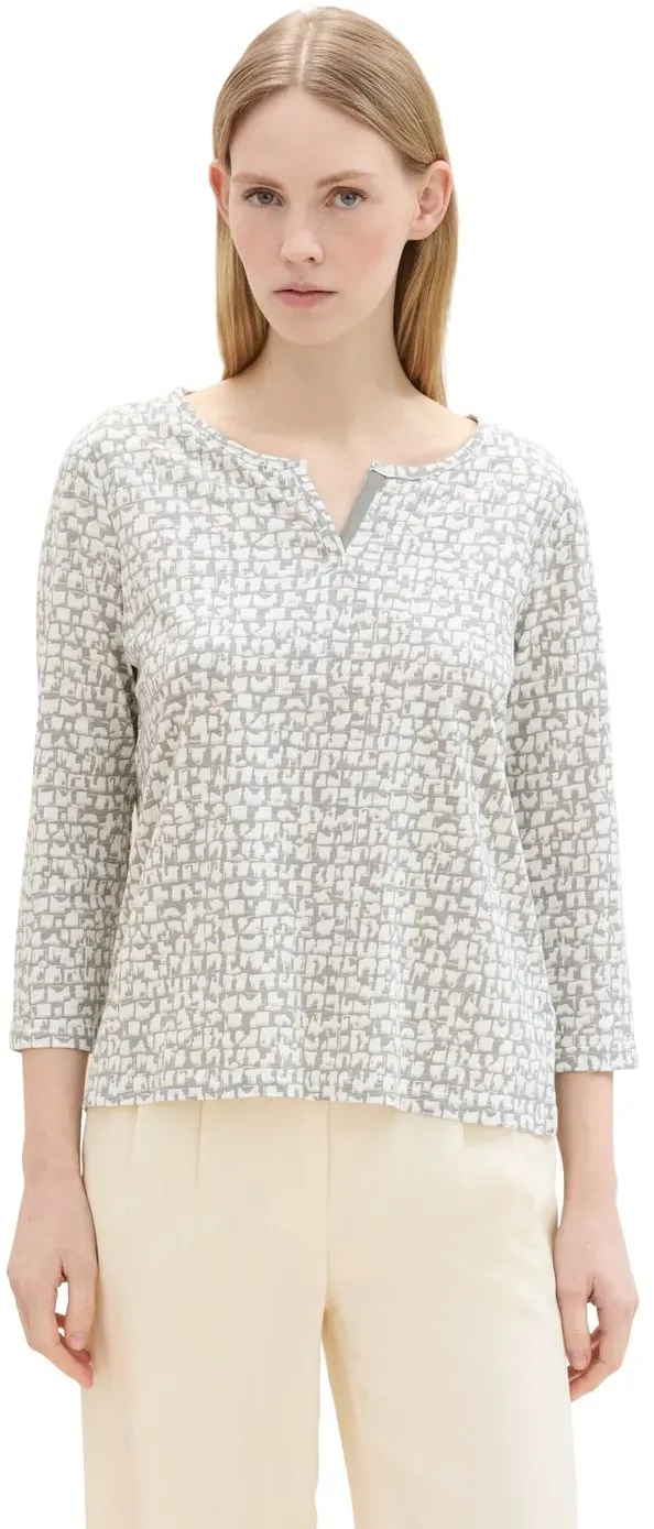 Tom Tailor Damen Langarm-Shirt HENLEY Regular Fit Neutral Tile Design 36134 XS