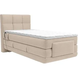 vente-unique Boxspringbett mit gestepptem Kopfteil + elektrischem Untergestell mit Relaxfunktion + Matratze + Topper - 100 x 200 cm - Stoff - Beige - LODI von PALACIO