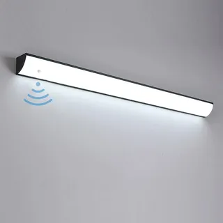 Lange Außenwandleuchten mit Bewegungsmelder LED Wandlampe Aussen Wasserdicht IP65 Außenlampe Acryl Wandleuchte Wand Schwarz Aussenlampe für Terasse Garden Korridor Balkon (60cm,weißes Licht)