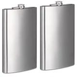 Relaxdays 2x Flachmann XXL aus Edelstahl, Riesen Flachmann mit 1800 ml Fassungsvolumen, klassisches Flachmann-Design, silber
