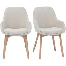 miliboo Skandinavische Stühle aus beigem Stoff mit Samteffekt und helles Massivholz (2er-Set) HOLO