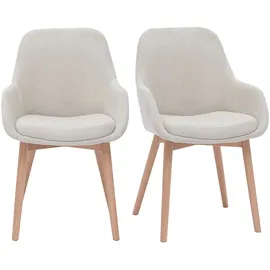 miliboo Skandinavische Stühle aus beigem Stoff mit Samteffekt und helles Massivholz (2er-Set) HOLO