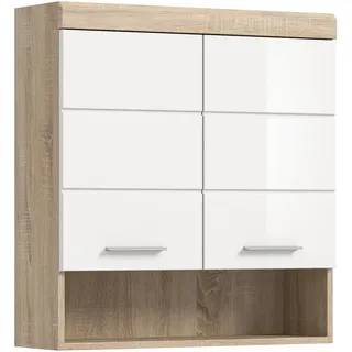 xonox.home Bad Lambada X06F1723 Hängeschrank Schrank in weiß Hochglanz und Sonoma Eiche hell, B/H/T: 74x79x24 cm