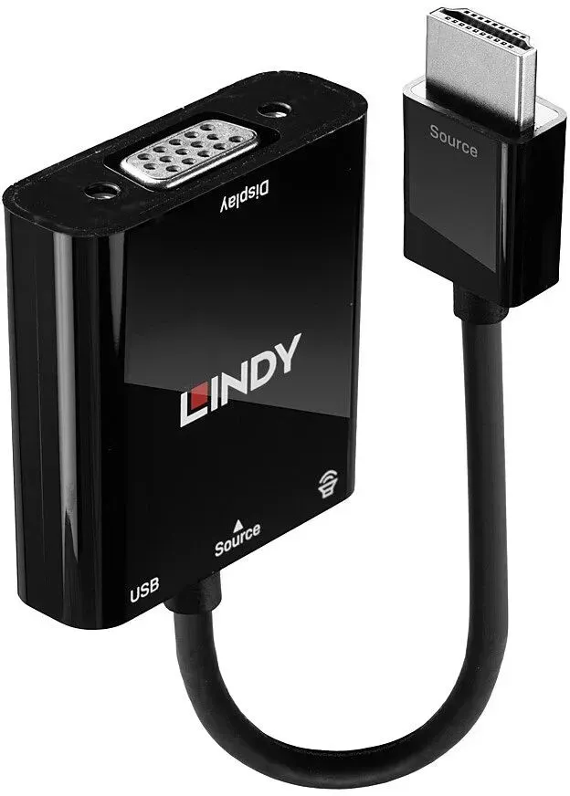 Lindy 38285 Videokabel-Adapter 0,1 m HDMI Typ A (Standard) VGA (D-Sub) Schwarz
