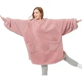 BEDSURE Hoodie Decke mit Ärmeln Kuschelpullover - Tragbare Decke zum Anziehen Erwachsene Rosa, Warm Kuscheldecke mit Ärmeln 95x85 cm weich Ärmeldecke als Geschenke für Frauen Freundin Mütter