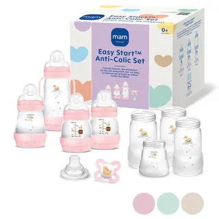 MAM Easy Start Anti-Colic Set, mitwachsende Baby Erstausstattung mit Schnuller, Flaschen & Griffen, Baby Geschenk Set, ab Geburt, rosa