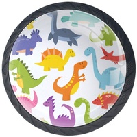 EZIOLY Möbelknöpfe, niedliche Dinosaurier-Dino-Muster, dekorative Knöpfe, Schrank, Schubladen, Kommode, Zuggriff, 4 Stück