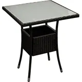 DEGAMO Tisch PIENZA 60x60cm, Metall + Polyrattan schwarz, Platte Glas