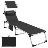 Tectake tectake® Sonnenliege, klappbar, mit Kopfkissen, 6-fach verstellbare Rückenlehne, 218 x 60 x 33,5 cm, inkl. Seitentasche