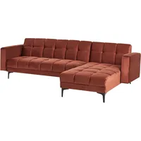 Beliani 4-Sitzer Ecksofa Samtstoff hellrot Schlaffunktion linksseitig ALNES