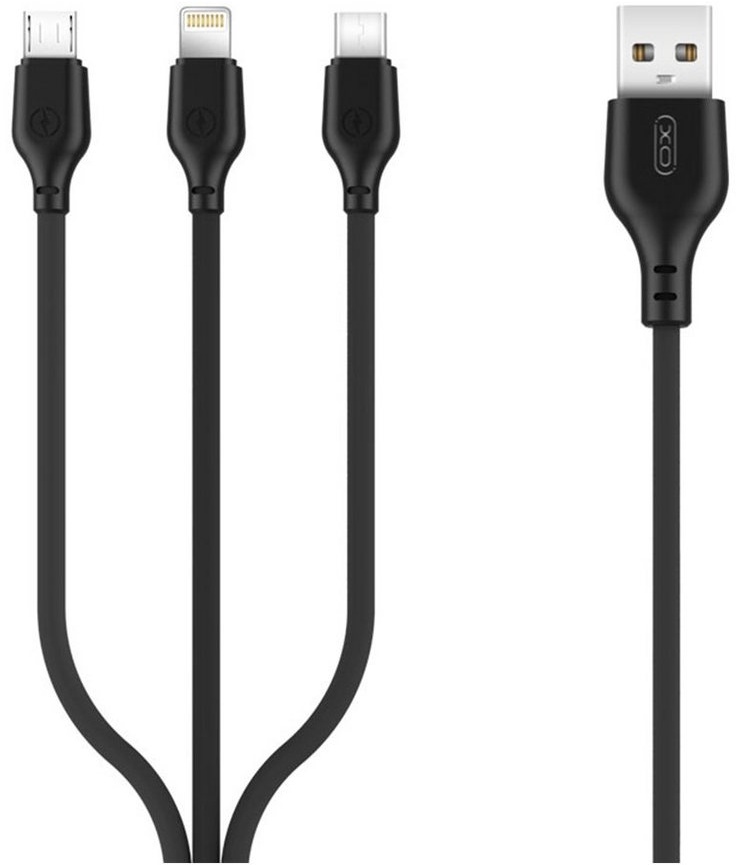 XO XO 3 in 1 Ladekabel 2.1A USB- iPhone Kabel + USB-C + micro-USB Kabel Smartphone-Kabel schwarz