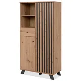 furn.design Highboard Eiche Artisan und Grau 80 x 156 cm 3D Lamelle Industrial Madem