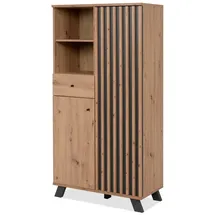 furn.design Highboard Eiche Artisan und Grau 80 x 156 cm 3D Lamelle Industrial Madem