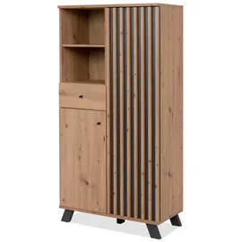 furn.design Highboard Eiche Artisan und Grau 80 x 156 cm 3D Lamelle Industrial Madem