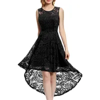 MuaDress 6006 Elegante Abendkleider Cocktailkleider Damenkleider Brautjungfernkleider aus Spitzen Knielange Rockabilly Ballkleid Rund Ausschnitt Schwartz M - M