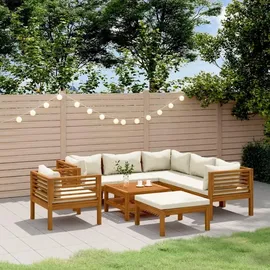 vidaXL 8-tlg. Garten-Lounge-Set mit Creme Kissen Akazie beige/weiß