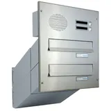 Letterbox24.de D-041 2er Edelstahl Mauerdurchwurf Briefkastenanlage mit Sprechsieb (Tiefe: 23-38 cm)